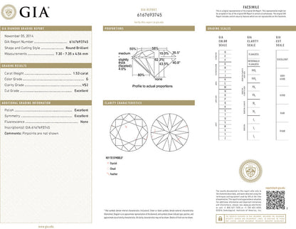 Muse Jewelry 1.53ct G VS2 GIA Certified Round Brilliant Loose Diamond