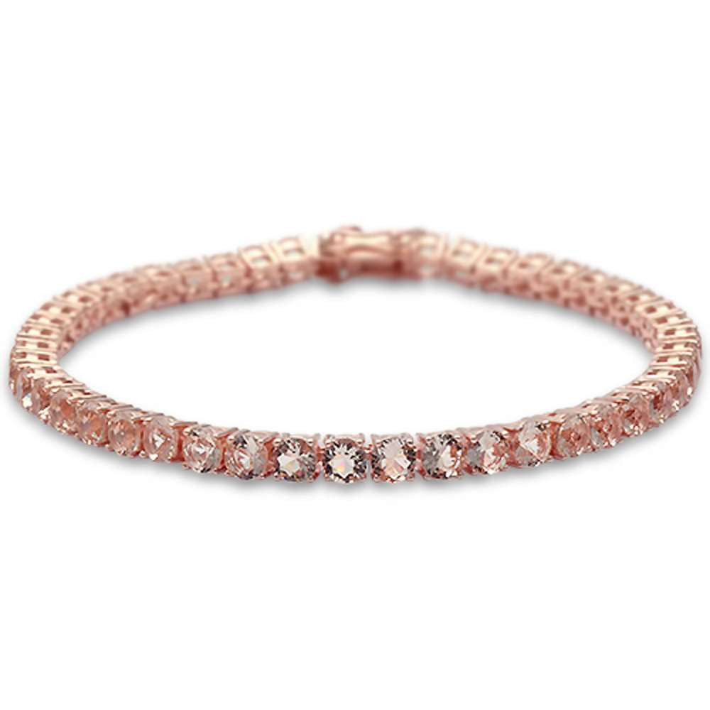 Muse Jewelry 4MM Round Rose Gold Plated Morganite Cubic Zirconia Bracelet 7.25"