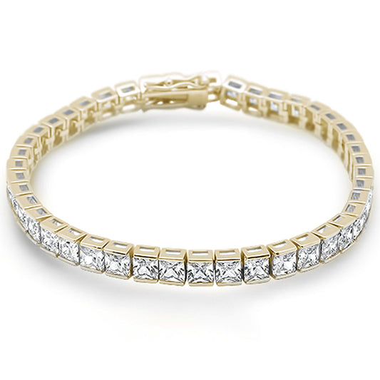 Muse Jewelry 4MM Square Bezel Set Cubic Zirconia .925 Sterling Yellow Gold Plated Bracelet
