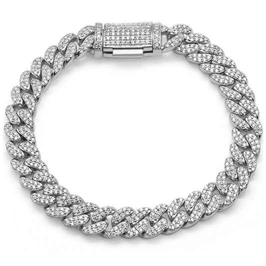 Muse Jewelry 9mm 2.60ct G SI 14K White Gold Diamond Round Cuban Bracelet 8"