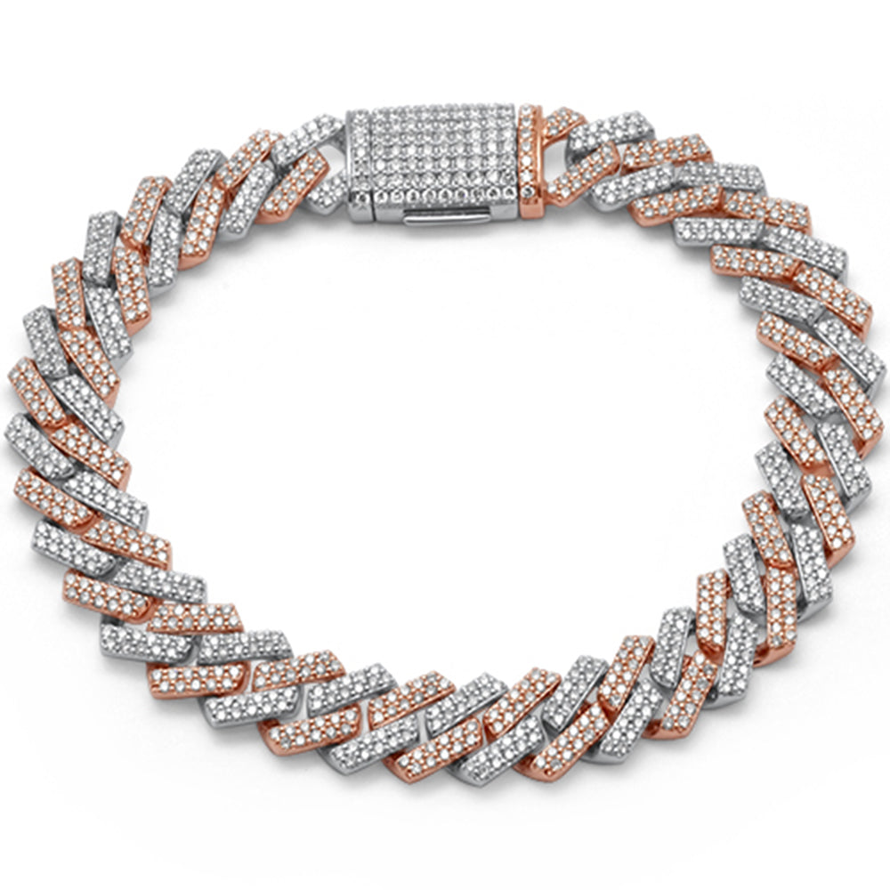 Muse Jewelry 7MM 2.07ct G SI 14K Two Tone White & Rose Gold Diamond Micro Pave Square Cuban Link Bracelet 8"