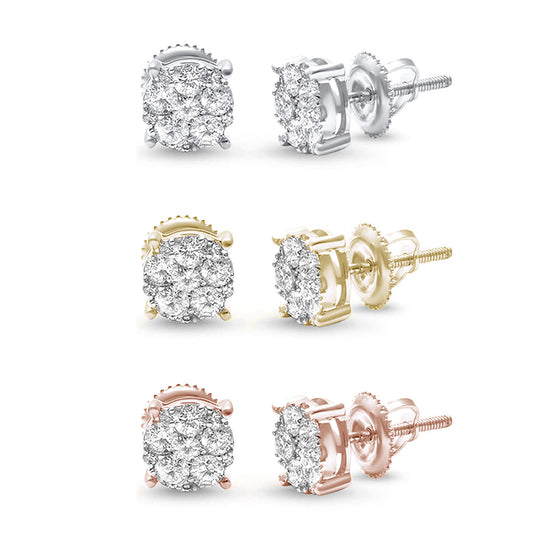 Muse Jewelry HOLIDAY SPECIALH-SI Flower Diamond Round Stud Earrings Colors and Sizes Available