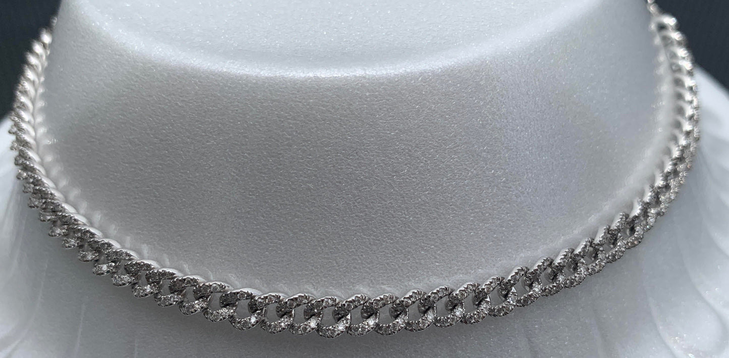 Muse Jewelry 1.39ct 14k White Gold Diamond Curb Link Statement Choker Necklace 14"