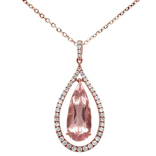 Muse Jewelry 4.04ct 14kt Pear Shaped Morganite Drop Dangle Necklace Pendose Gold