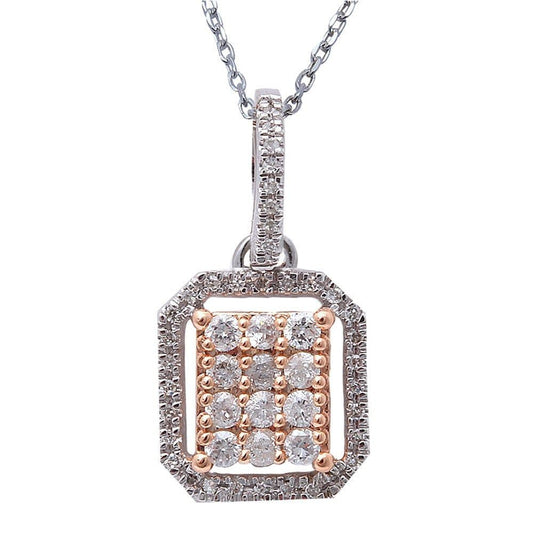 Muse Jewelry .23ct F SI Princess Shaped Diamond Pendant 14kt White & Rose Gold