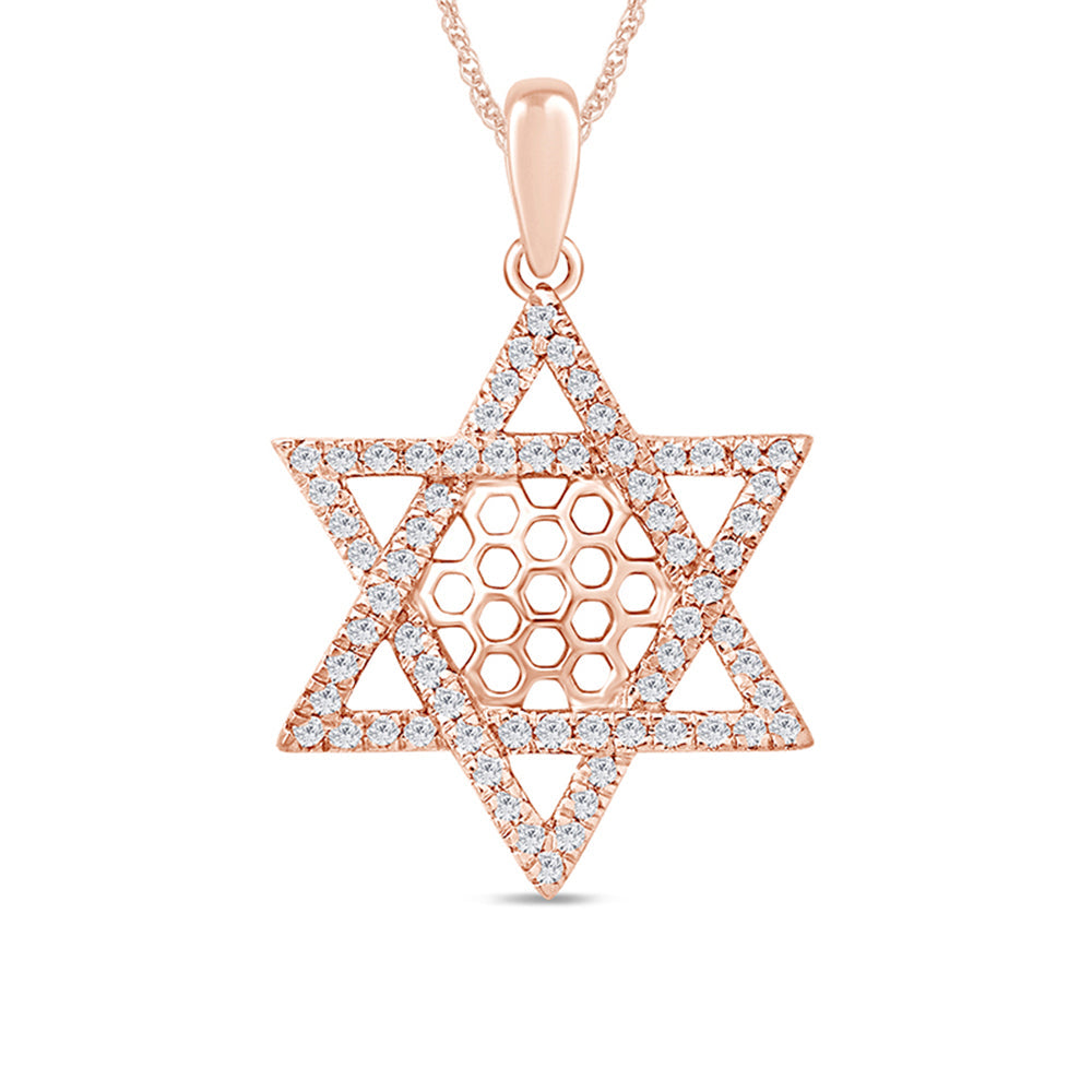 Muse Jewelry .26ct 14k Rose Gold Diamond Jewish Star Pendant Necklace 18" Long