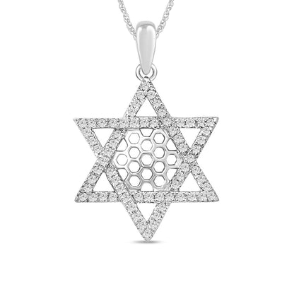 Muse Jewelry .24ct 14k White Gold Diamond Jewish Star of David Pendant Necklace 18" Long