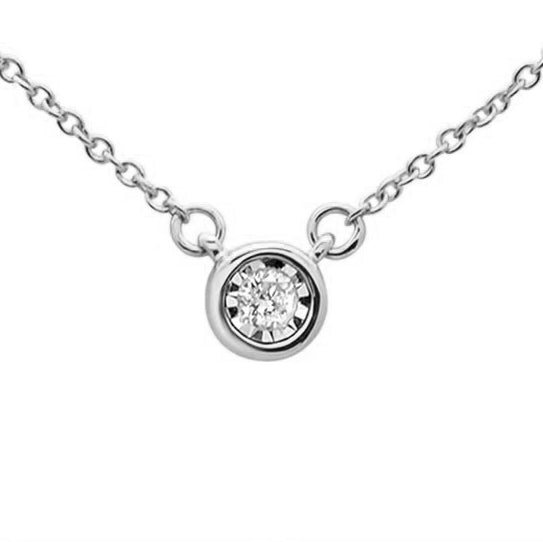 Muse Jewelry .04ct 14KT White Gold Round Diamond Solitaire Pendant Necklace 18"