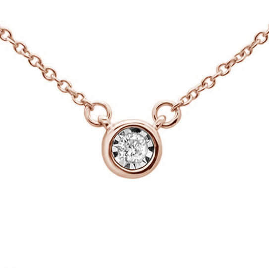 Muse Jewelry .04ct 14KT Rose Gold Round Diamond Solitaire Pendant Necklace 18"