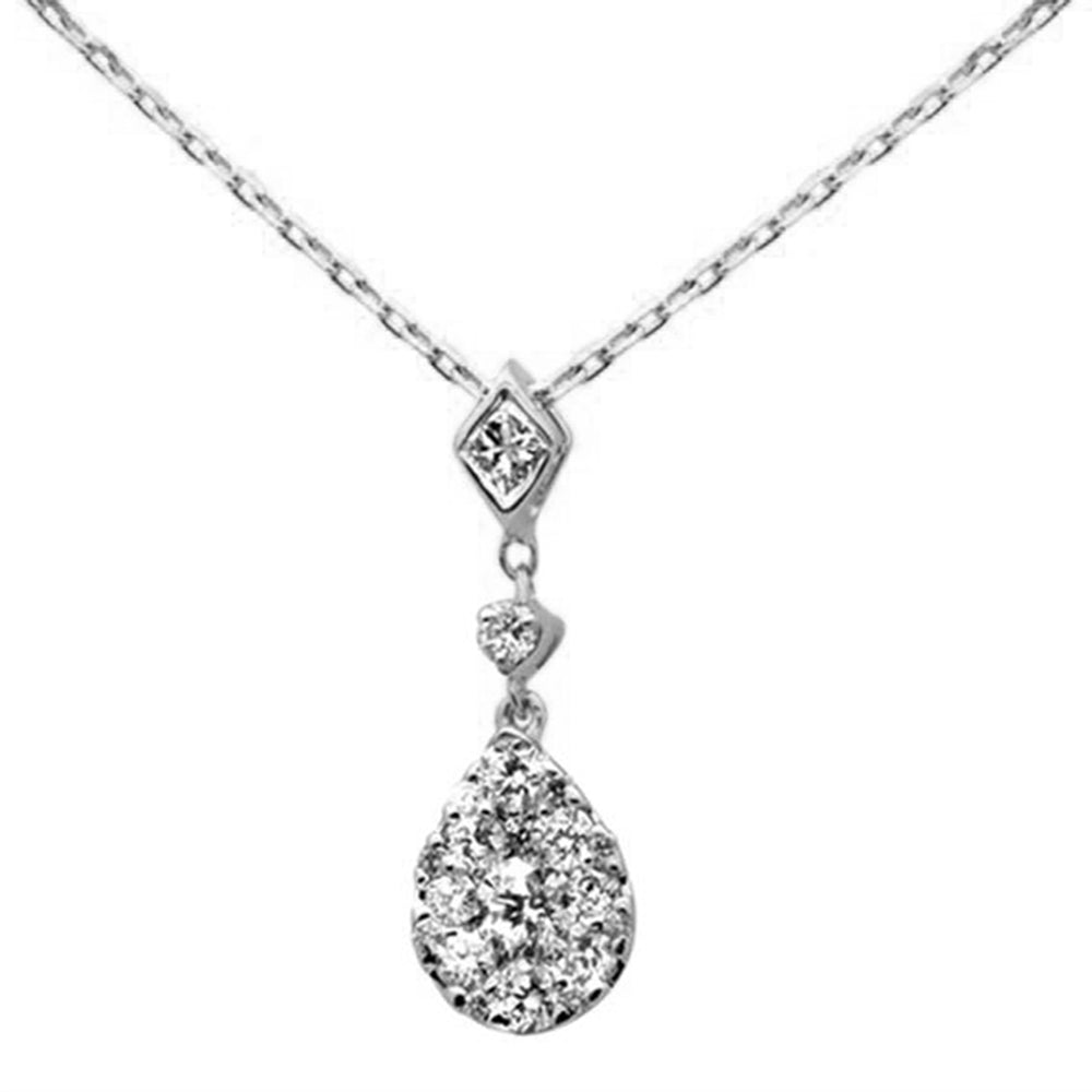 Muse Jewelry .40ct 14k White Gold Diamond Pear Shaped Drop Pendant Necklace 16"+Ext