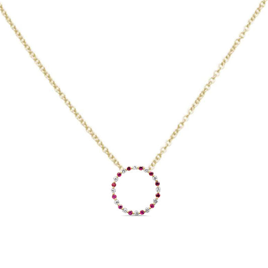 Muse Jewelry .27ct G SI 14K Yellow Gold Diamond & Ruby Circle Pendant 18" Long Chain