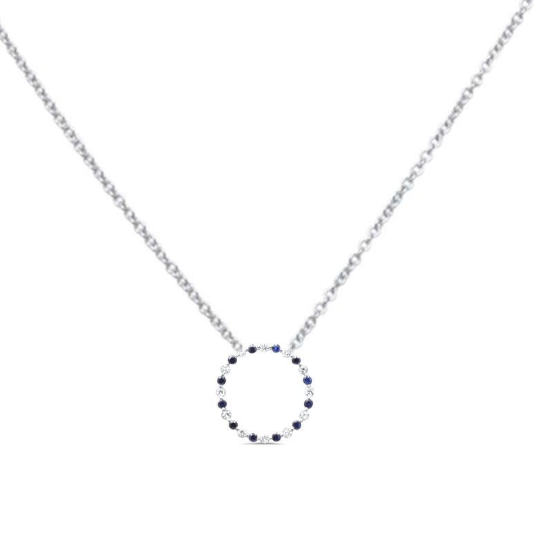 Muse Jewelry .27ct G SI 14K White Gold Diamond & Round Blue Sapphire Pendant Necklace 18" Chain Included