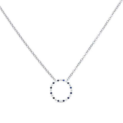 Muse Jewelry .27ct G SI 14K White Gold Diamond & Round Blue Sapphire Pendant Necklace 18" Chain Included