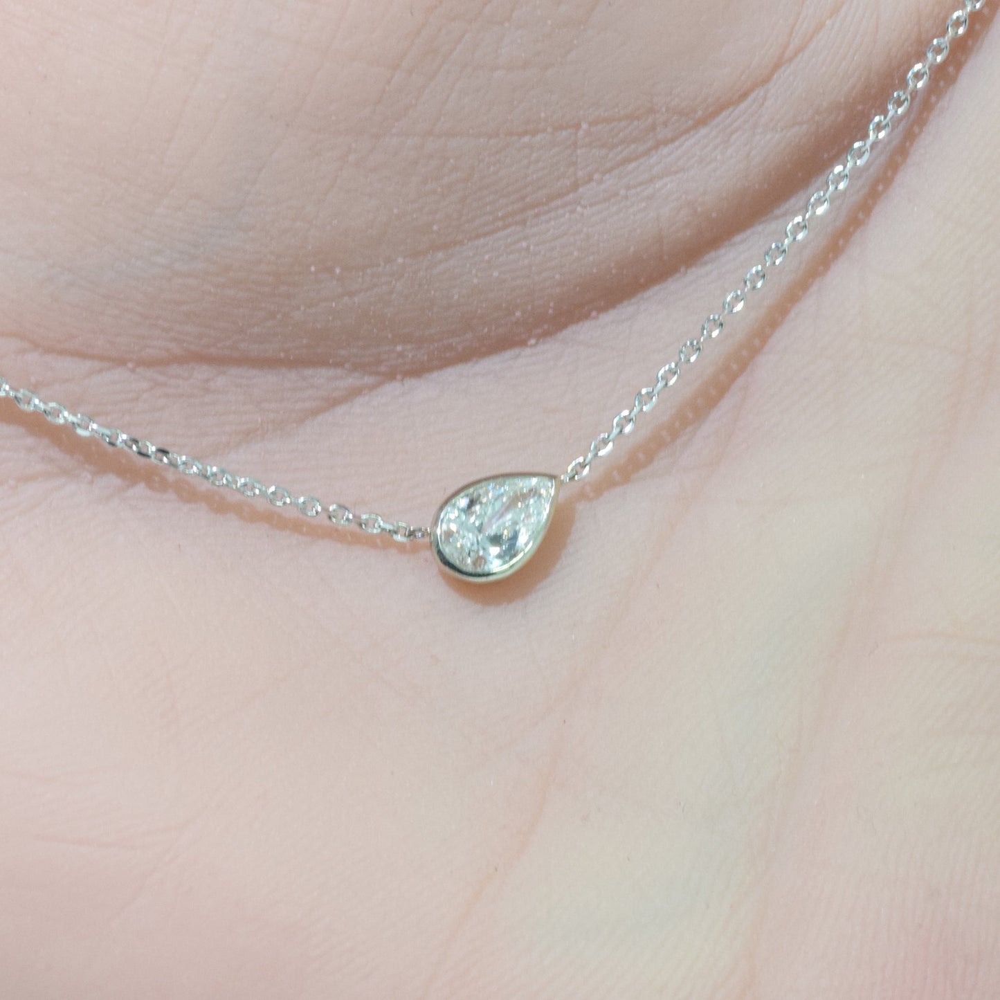 Muse Jewelry .35ct G SI 14K White Gold Pear Shape Diamond Sideways Pendant Necklace 16+2" Ext