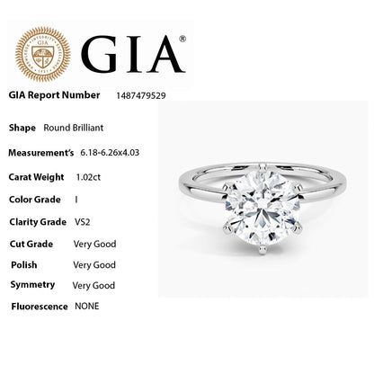 Muse Jewelry 1.02ct I VS2 GIA CERT 14K White Gold Round Diamond Solitaire Ring Size 6.5