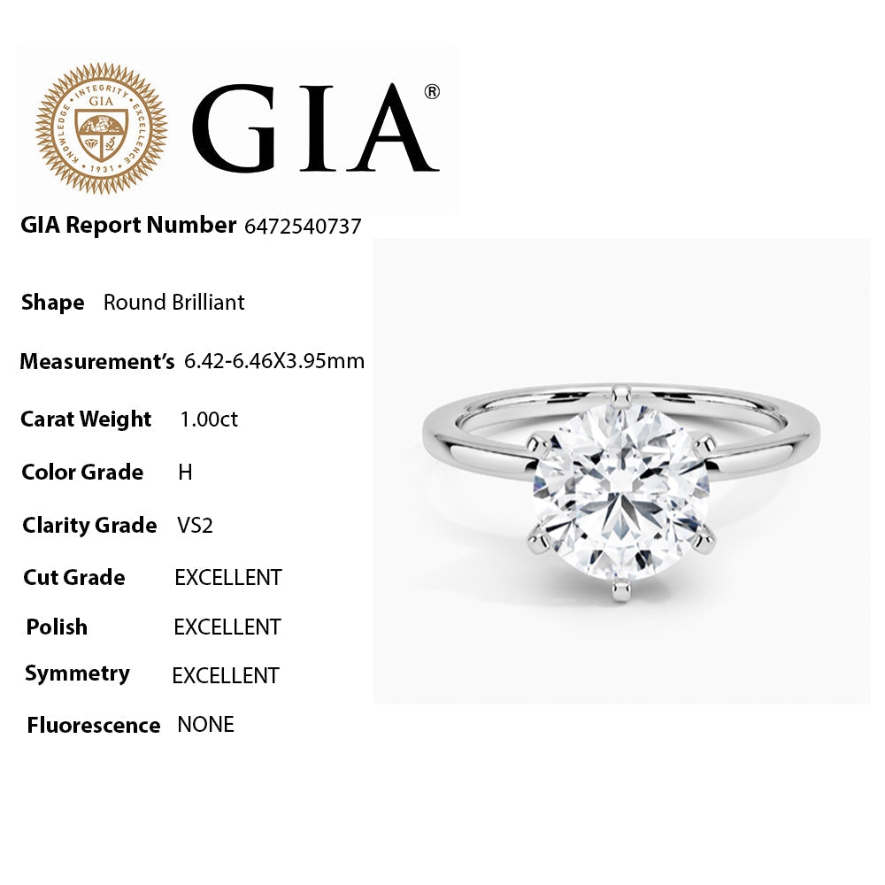 Muse Jewelry 1.00ct H VS2 GIA CERT 14K White Gold Round Diamond Solitaire Ring