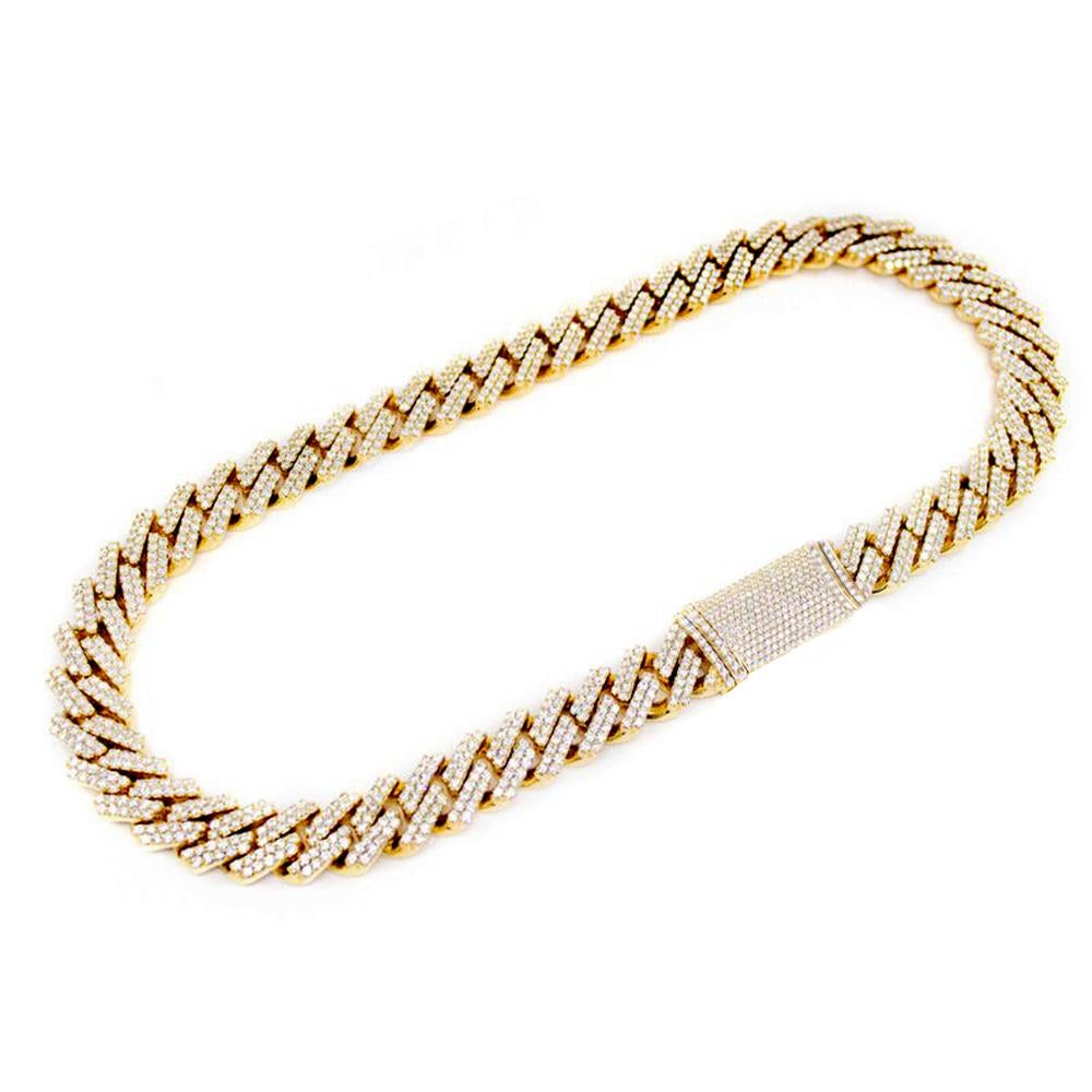 Muse Jewelry 9MM 10.38ct 10KT Yellow Gold Diamond Square Cuban Link Necklace 22"