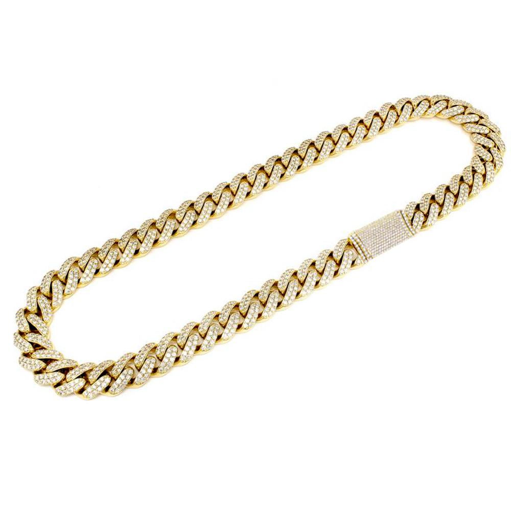 Muse Jewelry 9MM 8.98ct 14KT Yellow Gold Diamond Micro Pave Miami Round Cuban Link 22" Inches Necklace