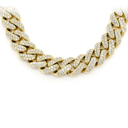 Muse Jewelry 9MM 9.21ct 10KT Yellow Gold Diamond Micro Pave Miami Round Cuban Link Necklace 22" Long