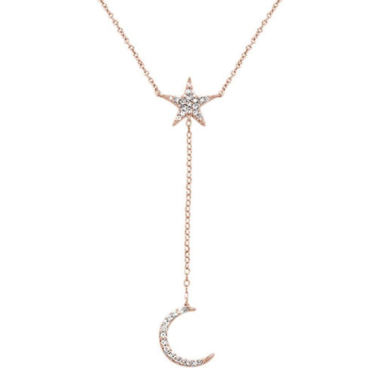 Muse Jewelry .20cts 14kt Rose Gold Diamond Moon Star Lariat Drop Pendant Necklace 18"