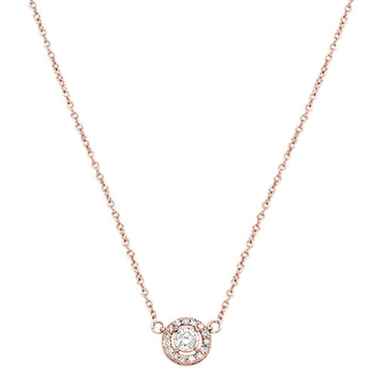 Muse Jewelry .18cts 14kt Rose Gold Round Diamond Solitaire Pendant Necklace 18" Long