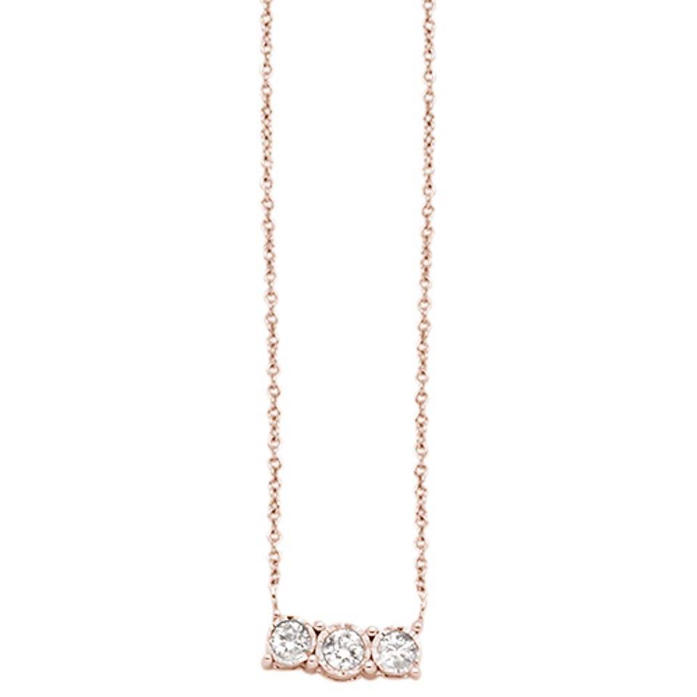 Muse Jewelry .17cts 14kt Rose Gold Three Stone Round Diamond Pendant Necklace 18" Long