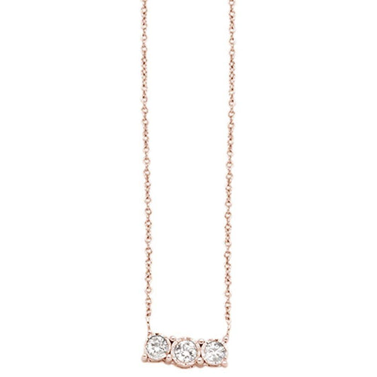 Muse Jewelry .17cts 14kt Rose Gold Three Stone Round Diamond Pendant Necklace 18" Long