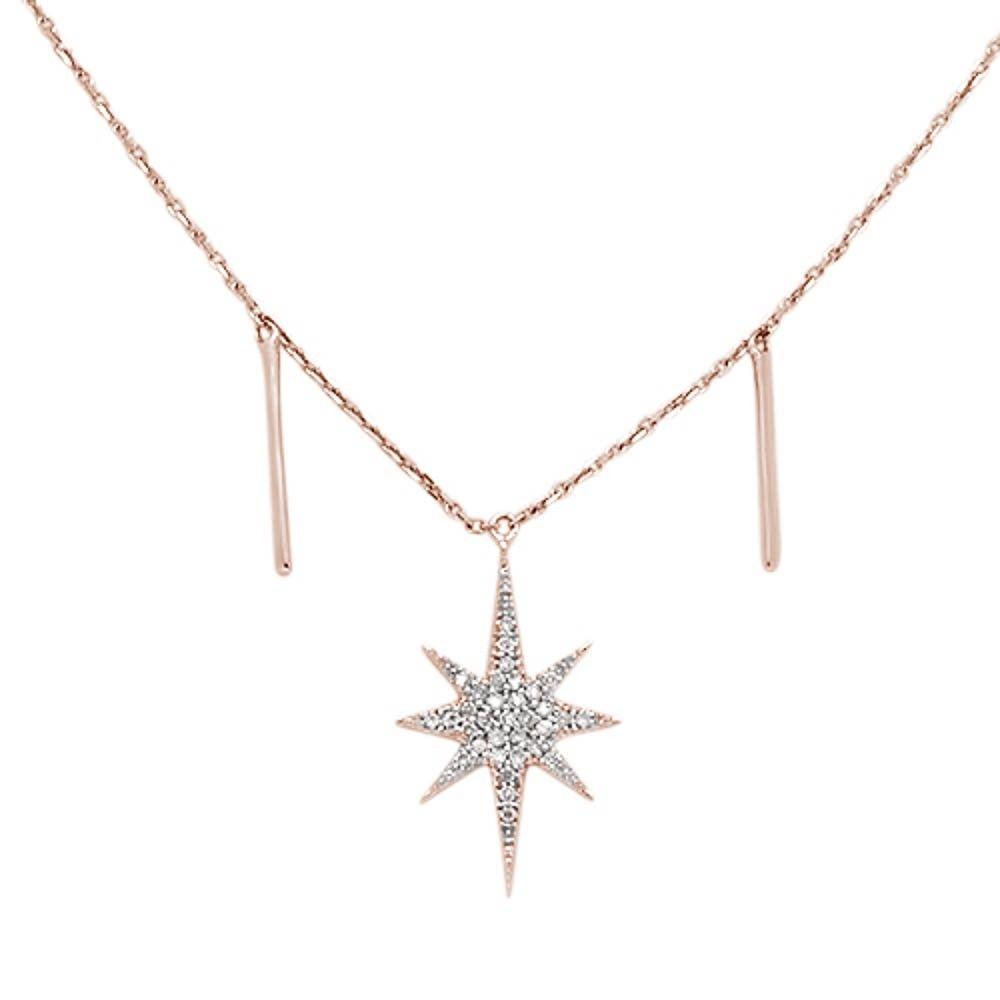 Muse Jewelry .15cts 14kt Rose Gold Shining Star Round Diamond Pendant Necklace 18" Long