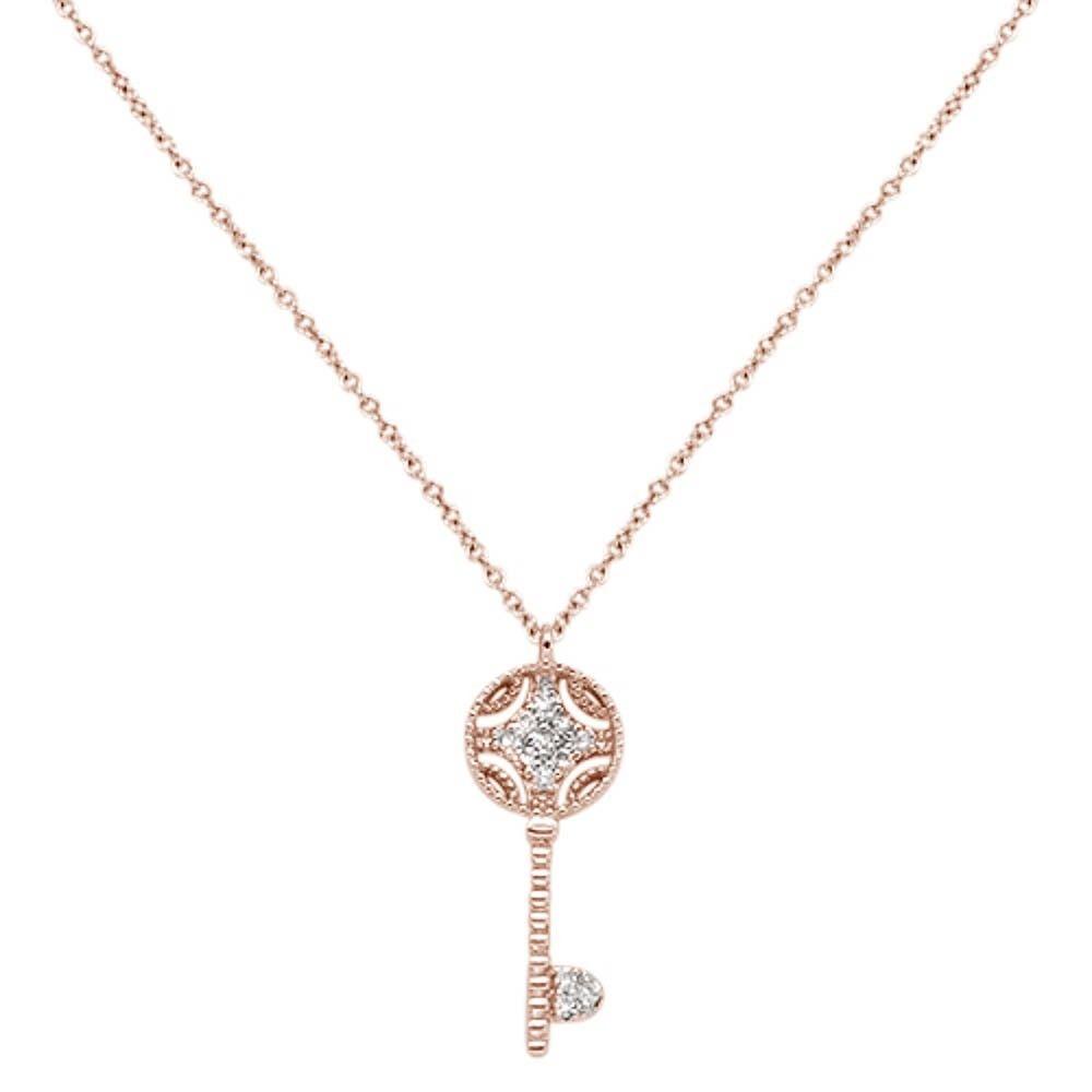 Muse Jewelry .08cts 14kt Rose Gold Round Diamond Key Pendant Necklace 18" Long