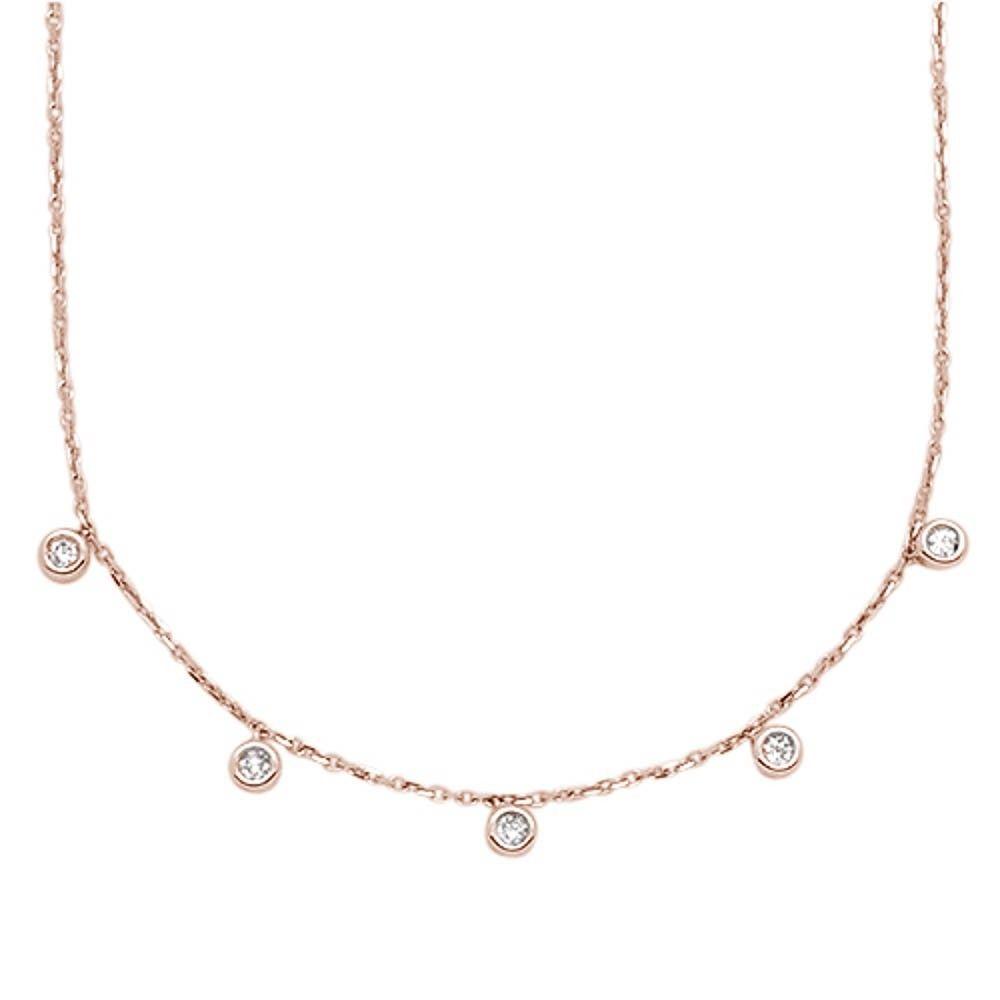 Muse Jewelry .13cts 14kt Rose Gold 5 Round Diamond Pendant Necklace 18" Long