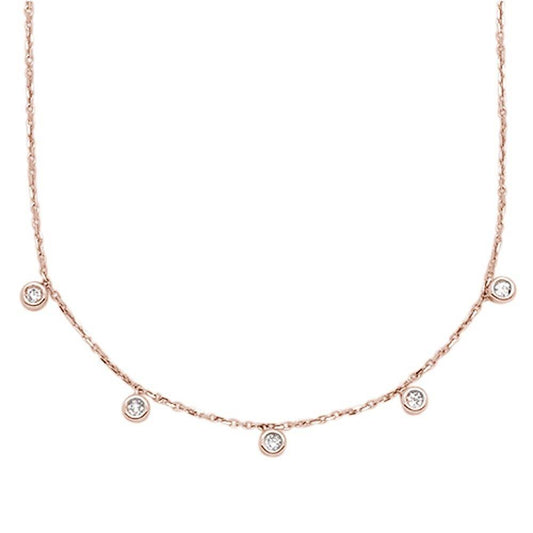 Muse Jewelry .13cts 14kt Rose Gold 5 Round Diamond Pendant Necklace 18" Long