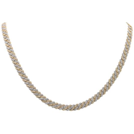 Muse Jewelry 7MM 5.39ct G SI 14K Two Tone Gold Diamond Square Cuban Necklace 22"